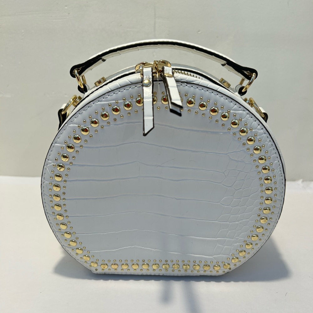 INC International Concepts White Croc-Embossed Studded Round Top-Handle Bag